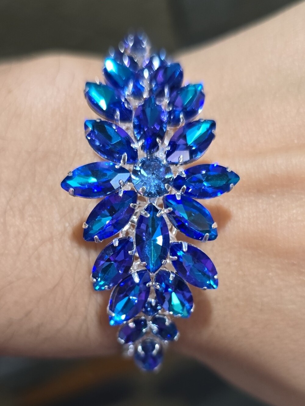 Elegant Blue Teal Crystal Statement Bracelet Adjustable